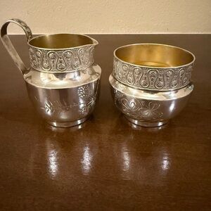 Vintage Elegant Silver and Gold Tone Creamer and Sugar Bowl Set